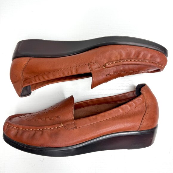 SAS Weave Wedge Comfort Non Slip Leather Moccasin Loafers Womens 9.5 M Brown - Picture 6 of 9